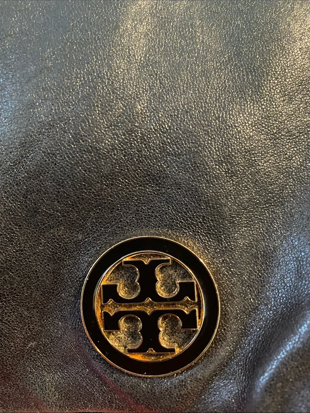Tory Burch Oversized Leather Shoulder Hobo in Black with Gold Logo
